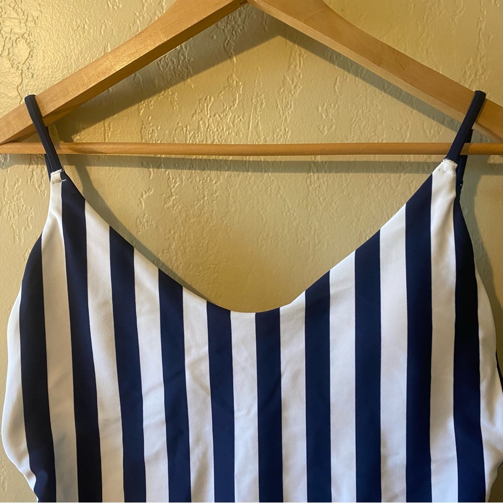 NWT Aerie One Piece Bathing Suit, Navy & White Stripes with cutout wholes Large - Picture 2 of 9